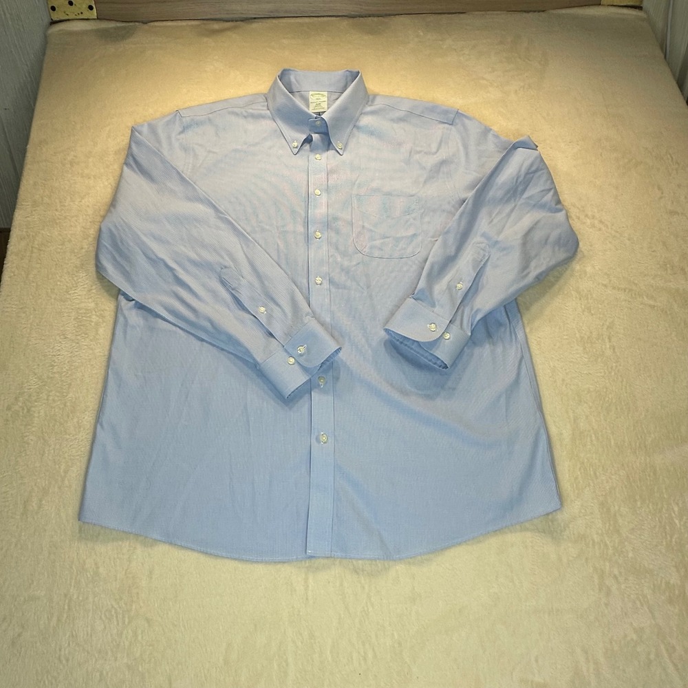 Brooks Brothers 1818 Slim Fit Non-Iron Button Down Blue Houndstooth 17.5 34/35